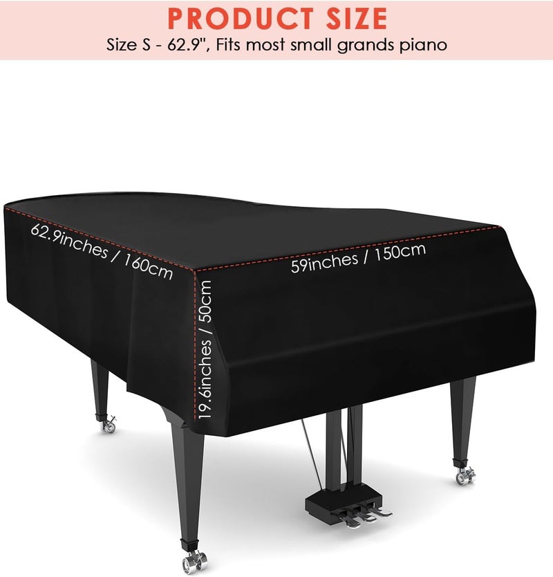 TINDTOP Grand Piano Cover, Leather Waterproof Dustproof Baby Piano Cover Washable Soft Bordered Decorated Full Triangle Piano Protective Cover - Image 2